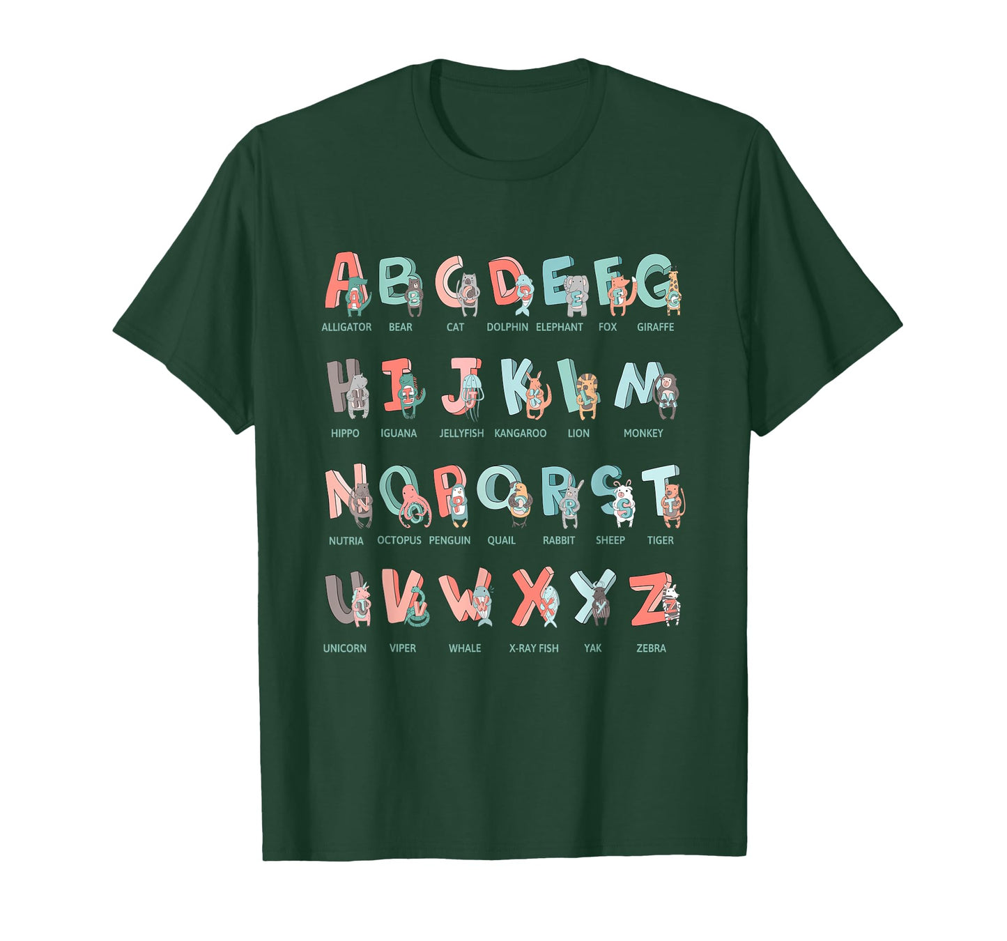 Alphabet Animals I School Beginner Students Children Girls Boys T-Shirt