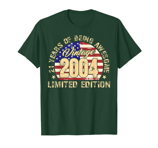 21 Year Old Bday USA Flag Men Boy 21yr 2004 21st Birthday T-Shirt