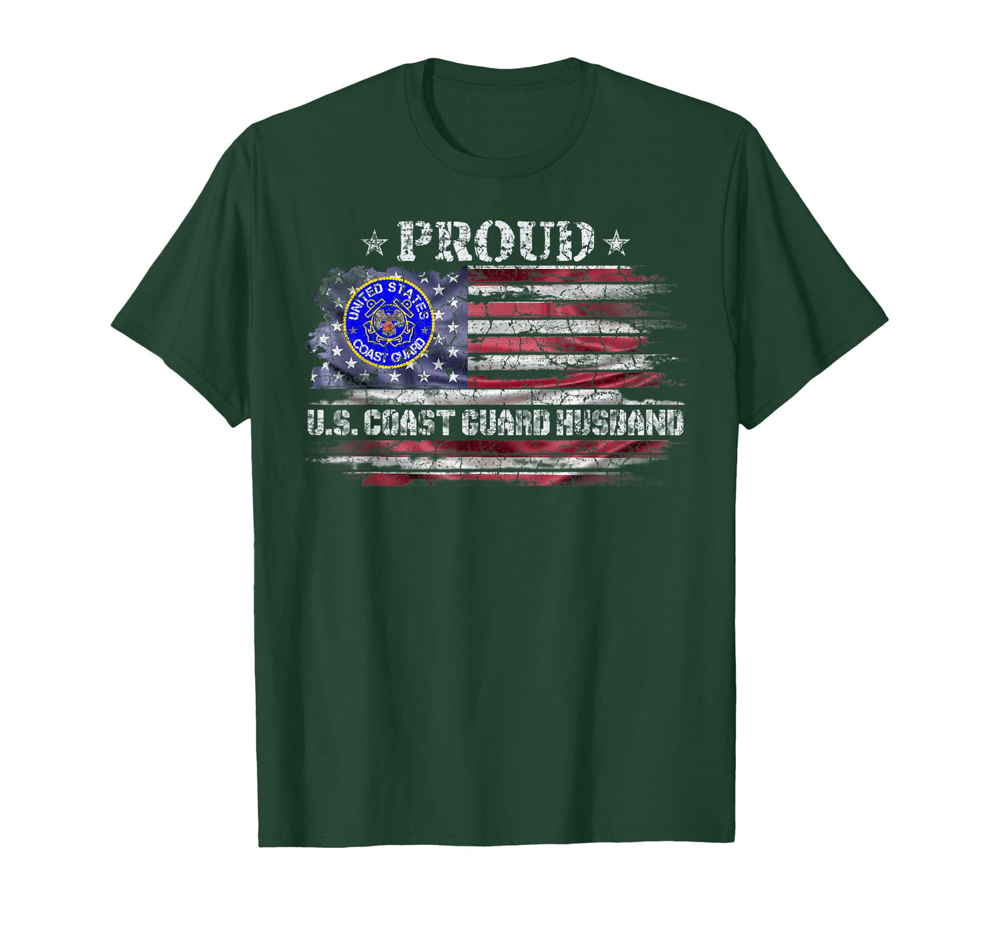 Vintage USA American Flag Proud US Coast Guard Husband Funny Women Men T-Shirt