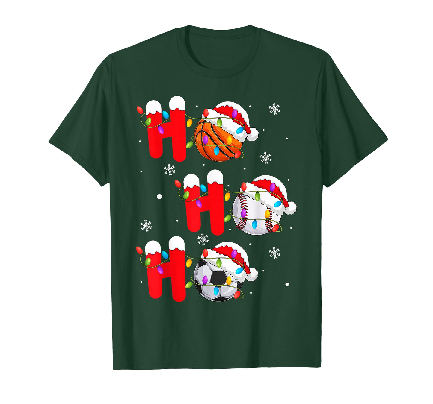 Basketball Baseball Soccer Christmas Ho Ho Ho Santa Xmas T-Shirt