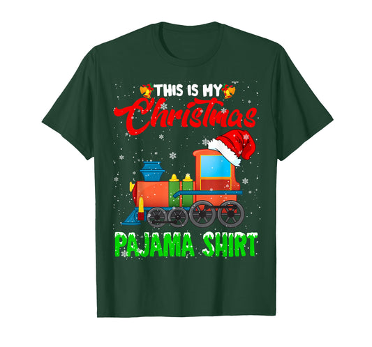 Christmas Pajama Funny Santa Train Farmer Kids Christmas T-Shirt
