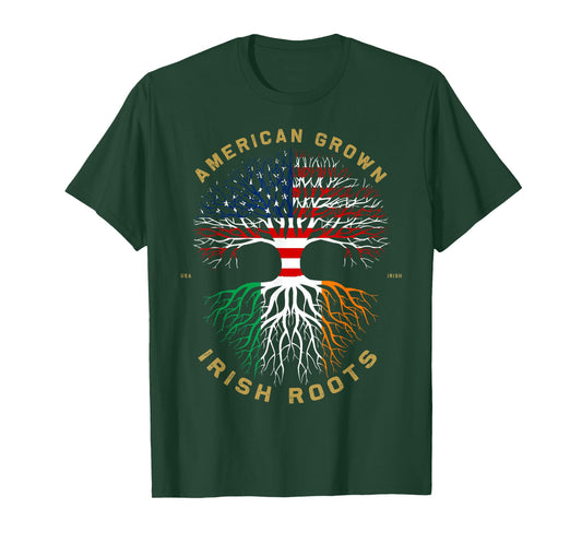 American Grown with Irish Roots Tree USA Flag Unique T-Shirt