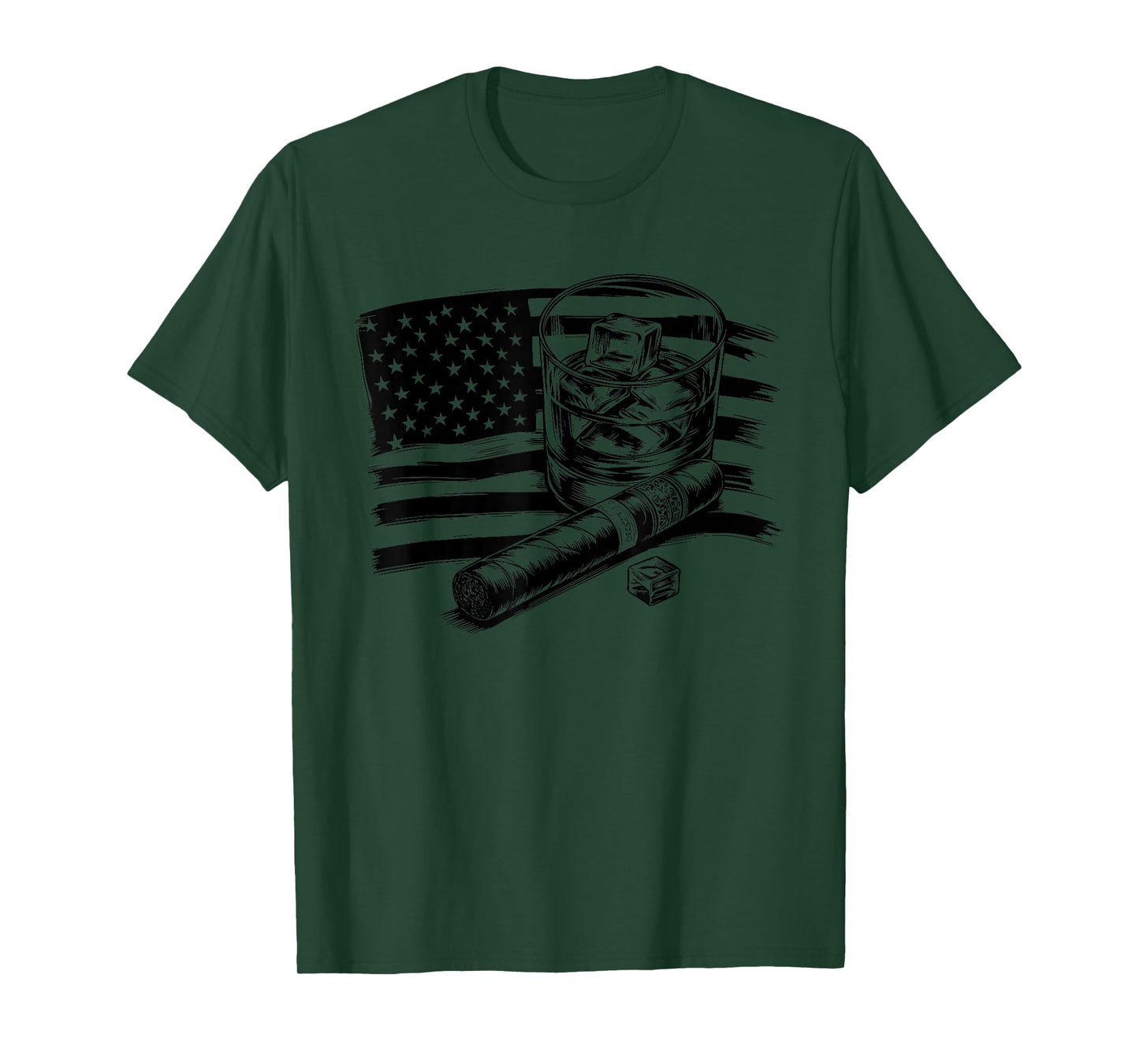 Cigar Whiskey American Flag - Patriotic USA Bourbon Lover T-Shirt