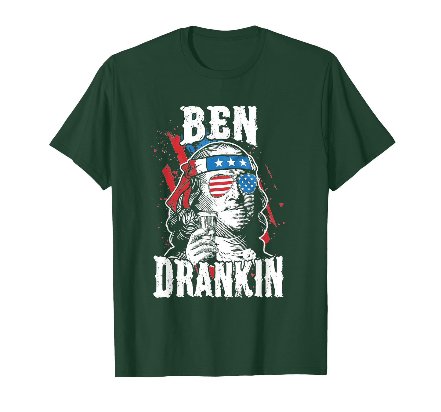 Funny Ben Drankin 4th Of July USA Flag Men Drinking Beer T-Shirt