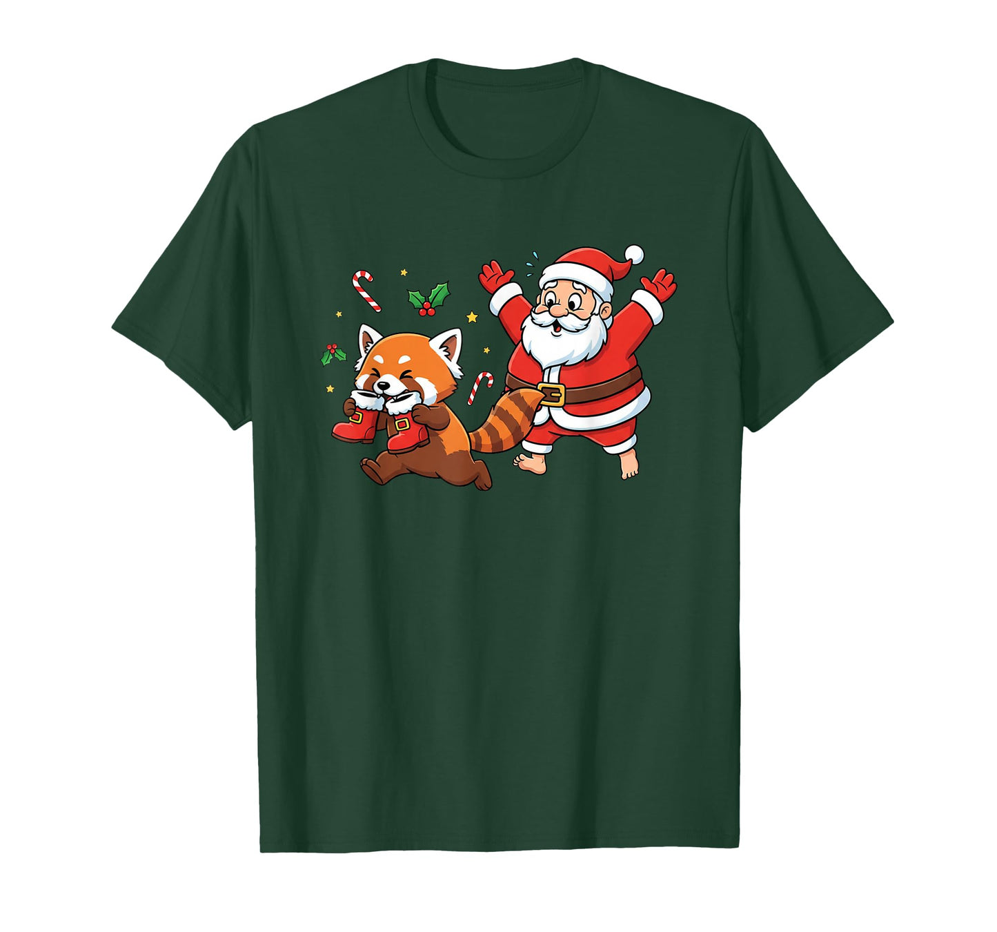 Funny Red Panda Santa Claus Boots Christmas Womens Mens Kids T-Shirt