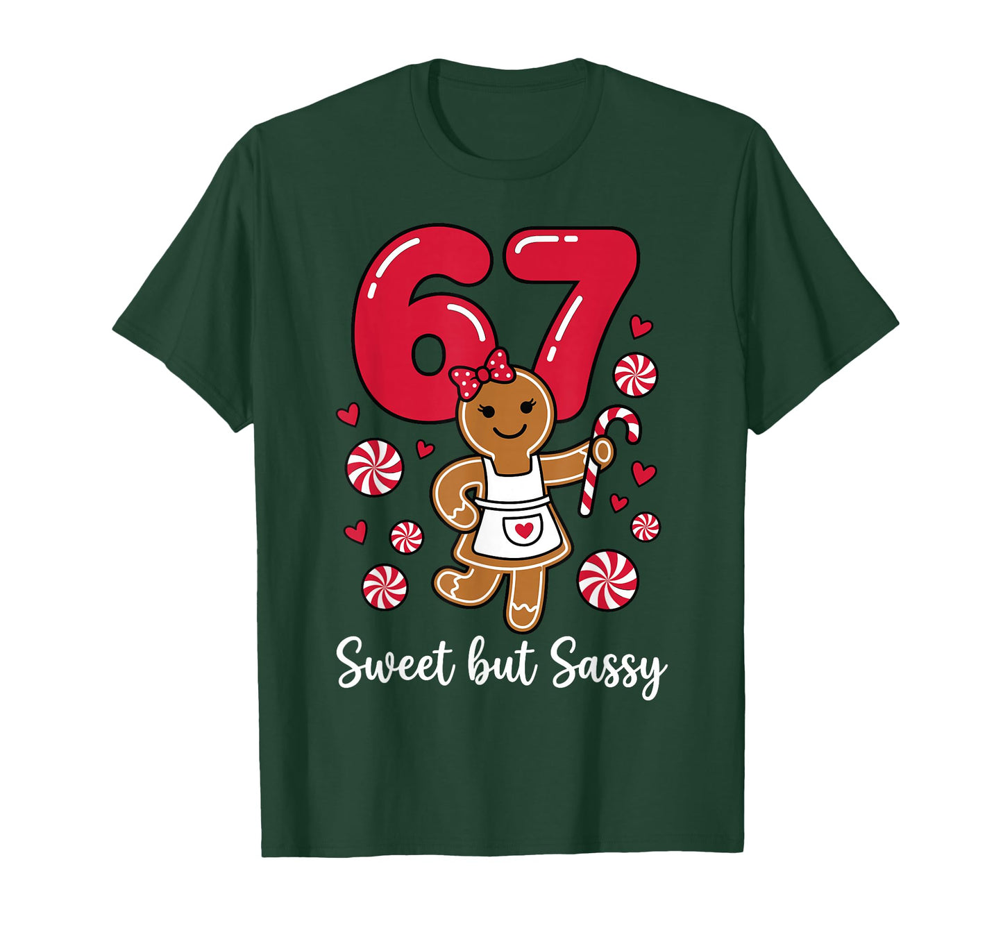 Cute Gingerbread Girl 67 Red Bubble Letters Peppermint T-Shirt