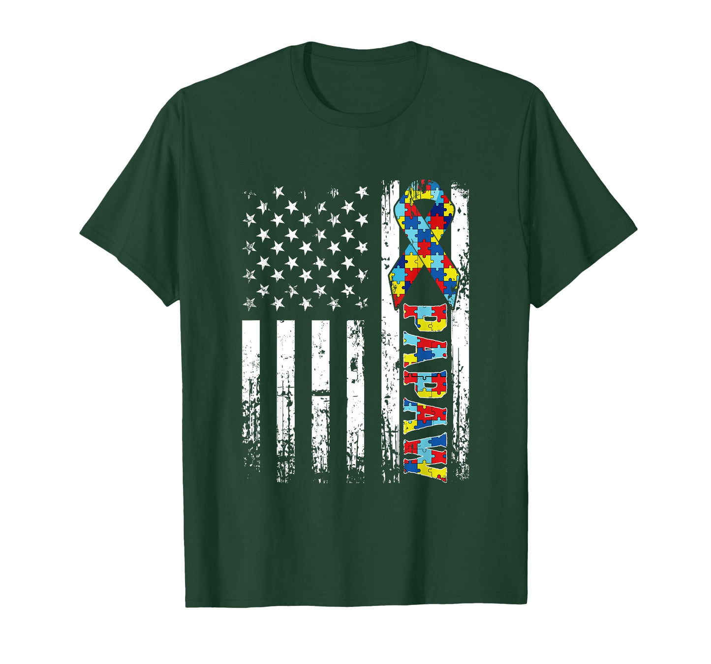 Retro American Flag Autism Papaw Awareness Autistic T-Shirt