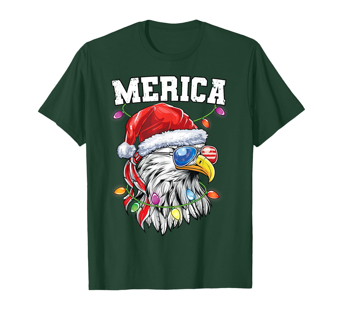 Merica Christmas Shirt Patriotic Veteran Santa Bald Eagle T-Shirt for Women Kids Men