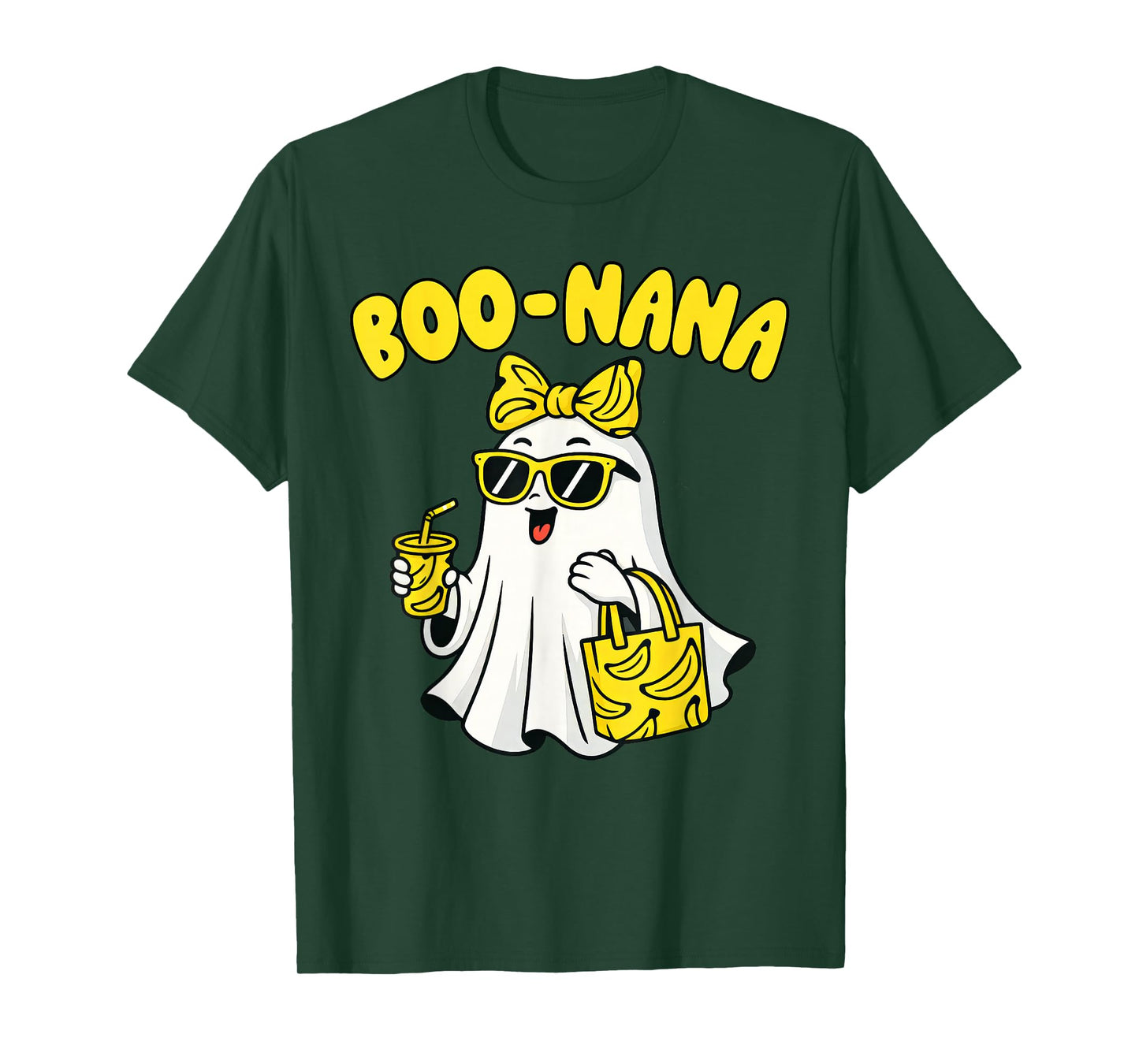 Boo Nana Funny Spooky Banana Ghost Bow Coquette Halloween T-Shirt