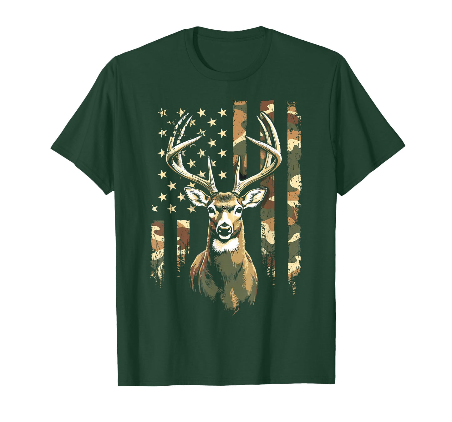 Camo US Flag Deer Camoflage Hunting Hunter T-Shirt