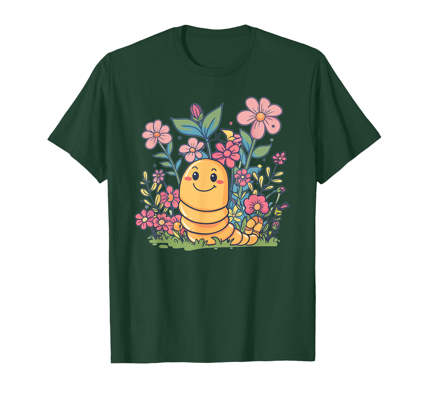 Cute Worm With Flowers I Kids Worm T-Shirt
