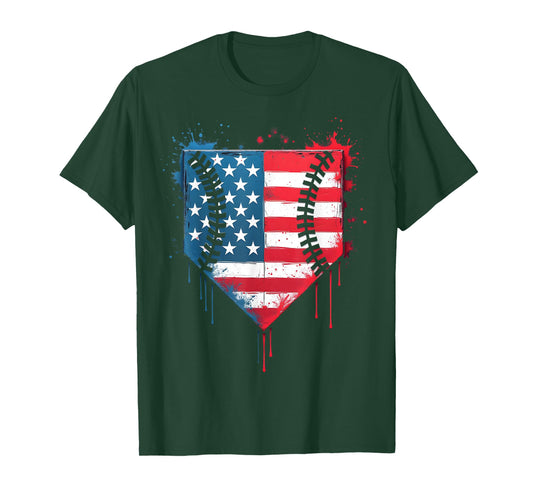 Baseball Drip Boys Kids Ice Cream Patriotic American Flag T-Shirt