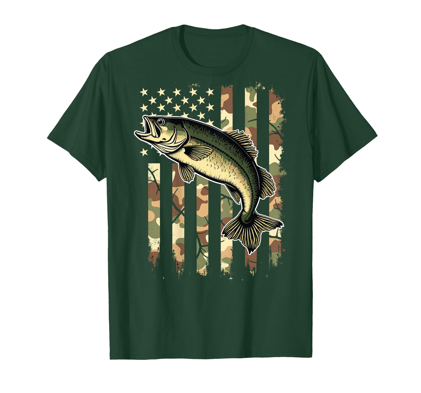 Fishing (on Back) Camouflage USA American Flag Fisherman T-Shirt