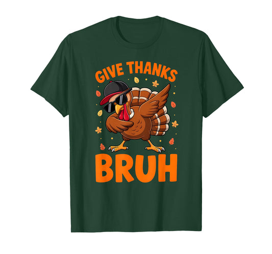 Bruh Thanksgiving Dabbing Turkey Pilgrim Costume Boys Kids T-Shirt