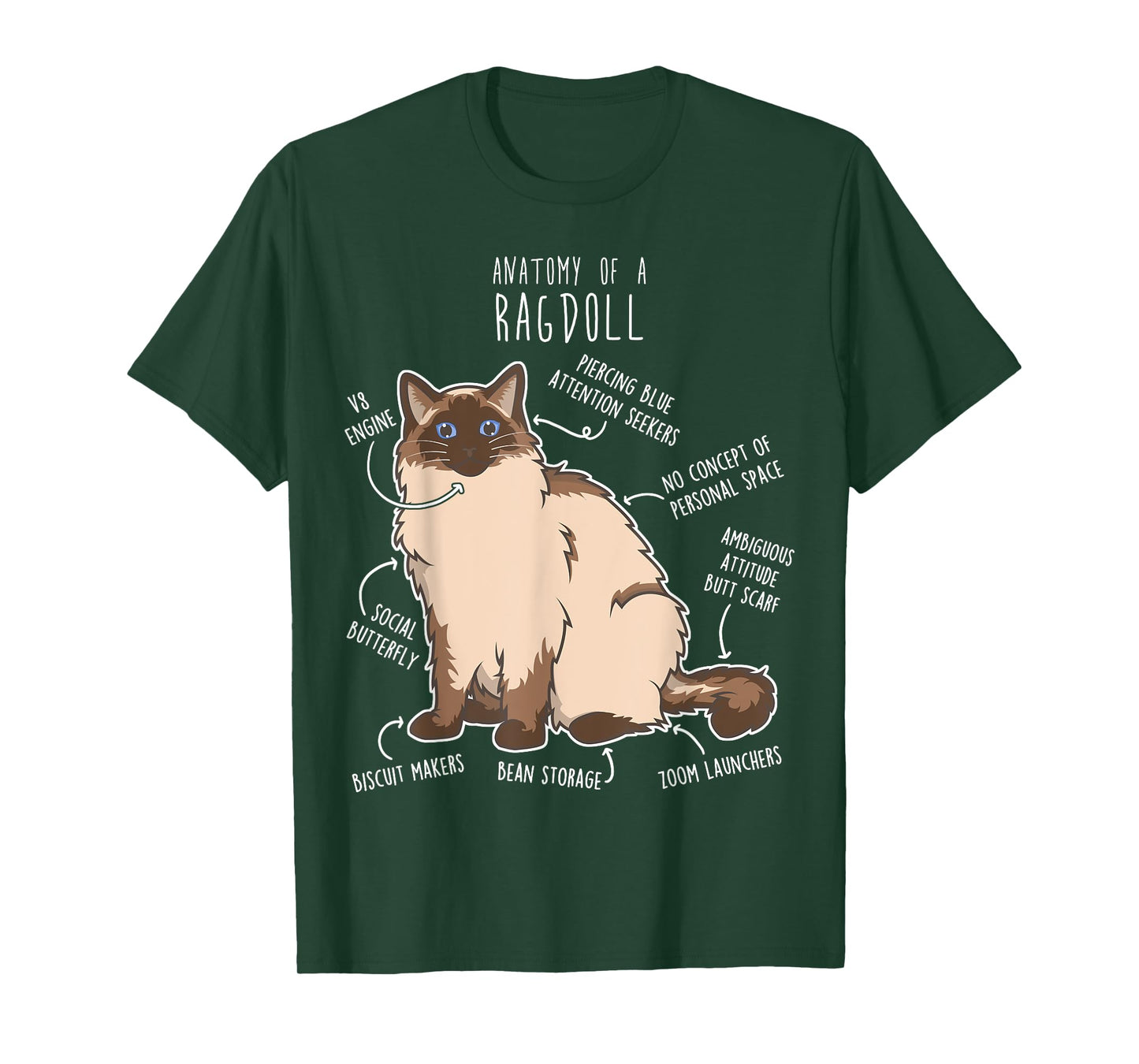 Ragdoll Cat Anatomy, Funny Cute Pet Mom Dad, Seal Point T-Shirt
