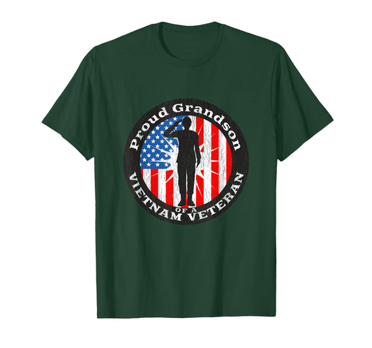 Vintage US Flag - Proud Grandson Veteran Vietnam T-Shirt