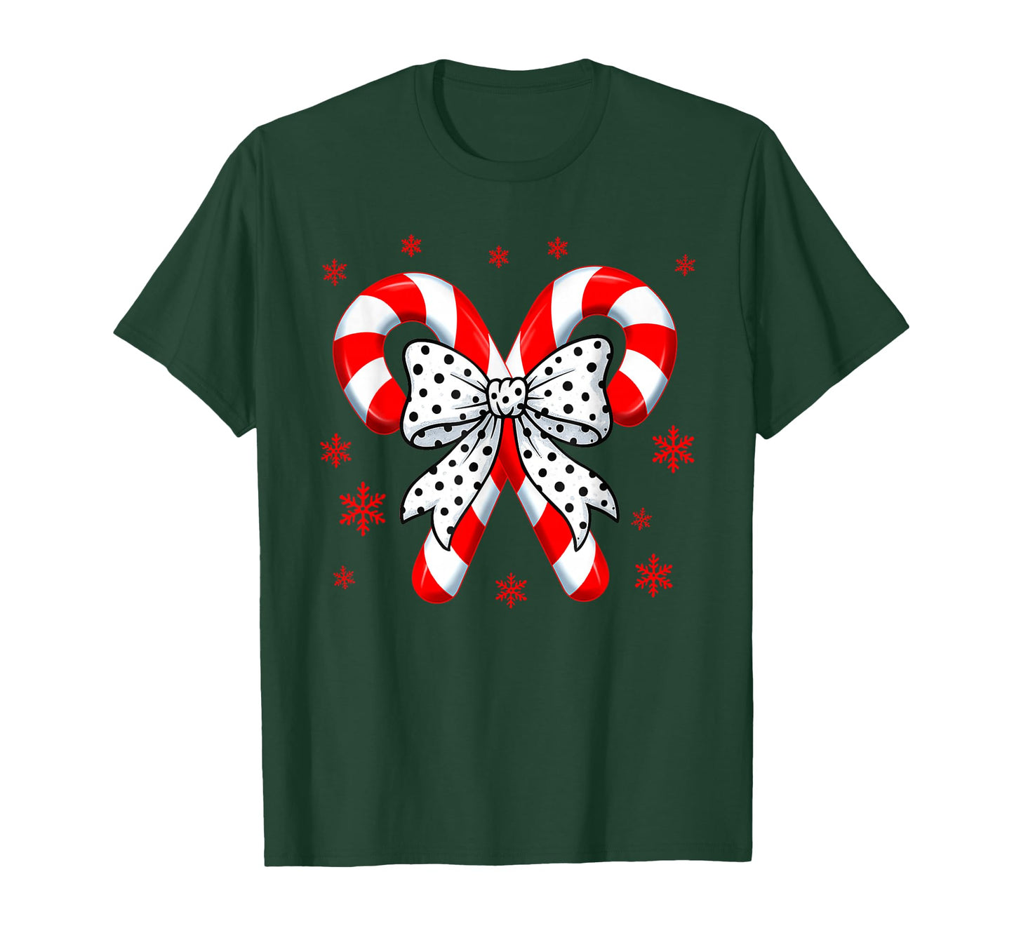 Candy Cane Christmas Season Girls Womens Retro Coquette Bow T-Shirt