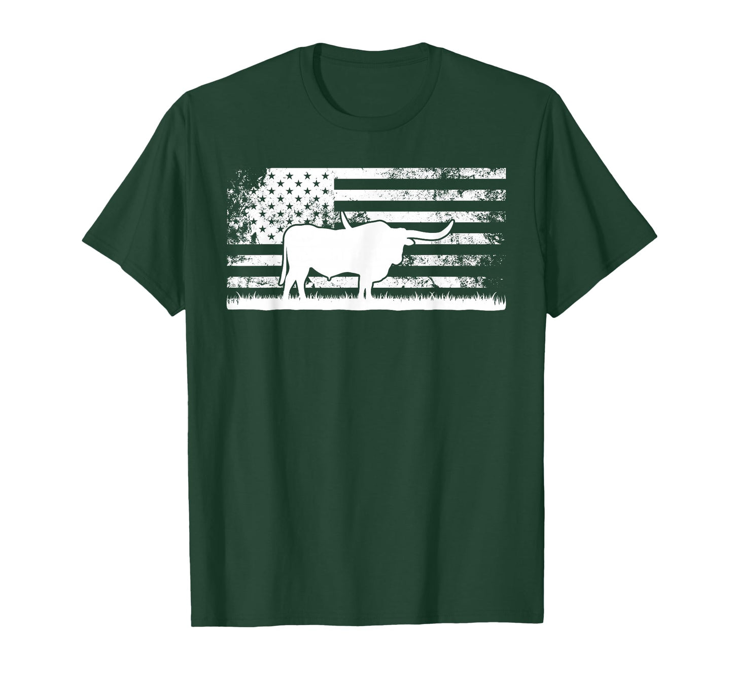 American Flag USA - Texas Longhorn Cow For Cattle Farmer T-Shirt