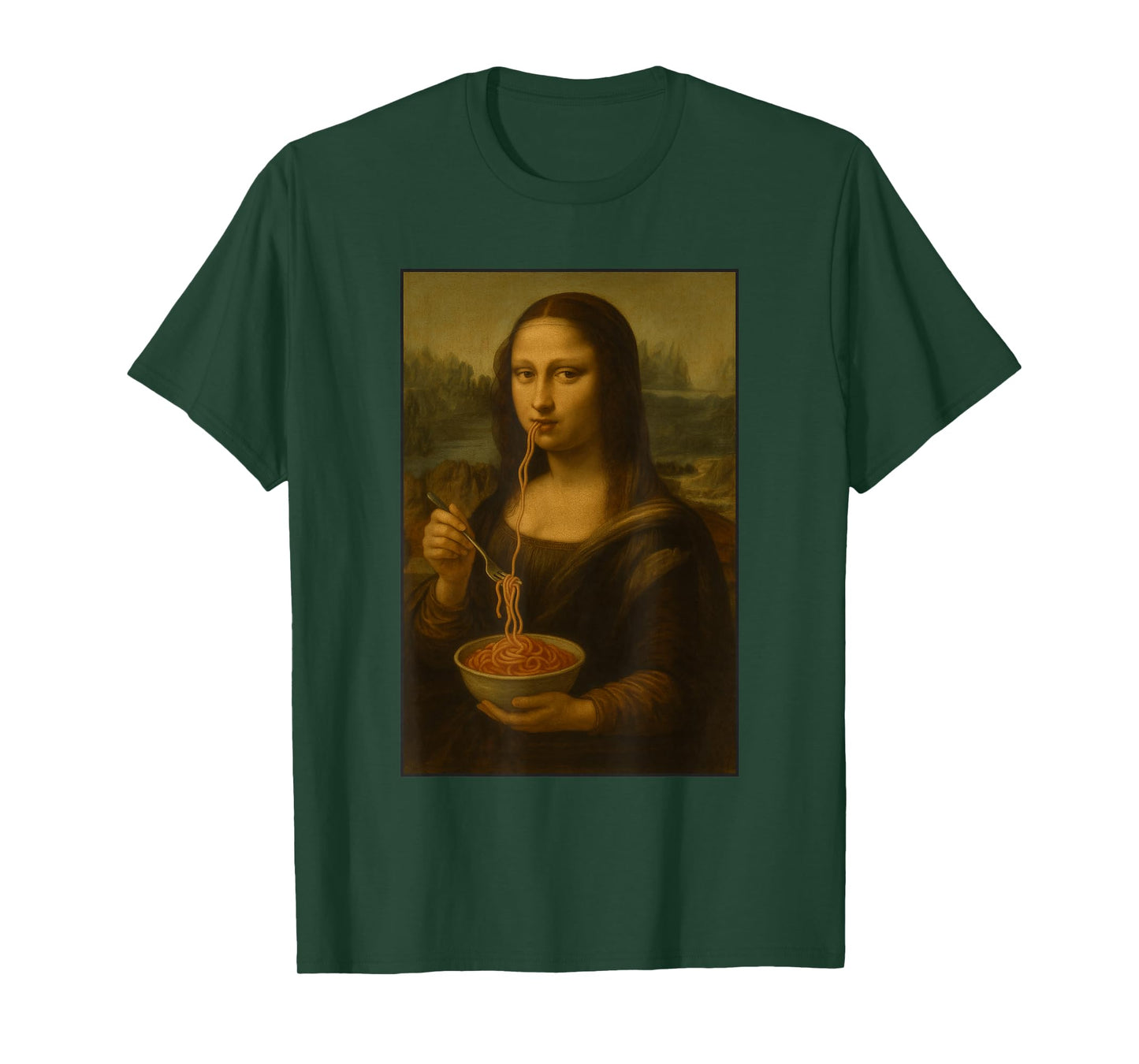 Mona Lisa Eating Spaghetti Funny Classic Art Pasta Foodie T-Shirt