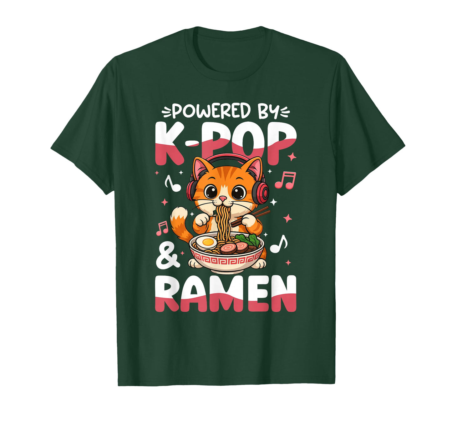 Kawaii Anime Powered by K-Pop and Ramen Cute Kpop Cat Music T-Shirt