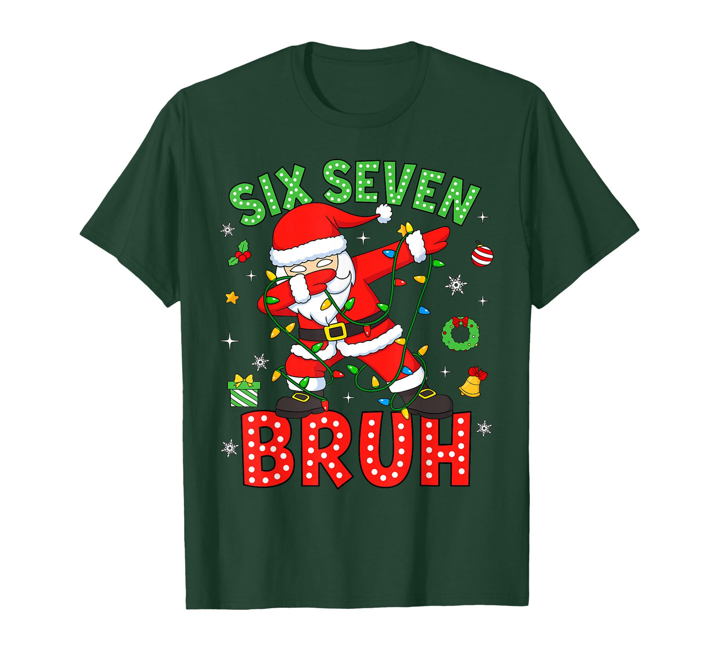 Six Seven 67 Gen Z Alpha Meme Bruh Christmas Dabbing Santa T-Shirt