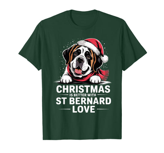 Cute Xmas Puppy Christmas is Better with Saint Bernard Love T-Shirt