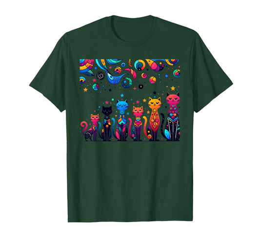 80s Colorful Kitten Lover Artwork Decor Cute Art Cat T-Shirt