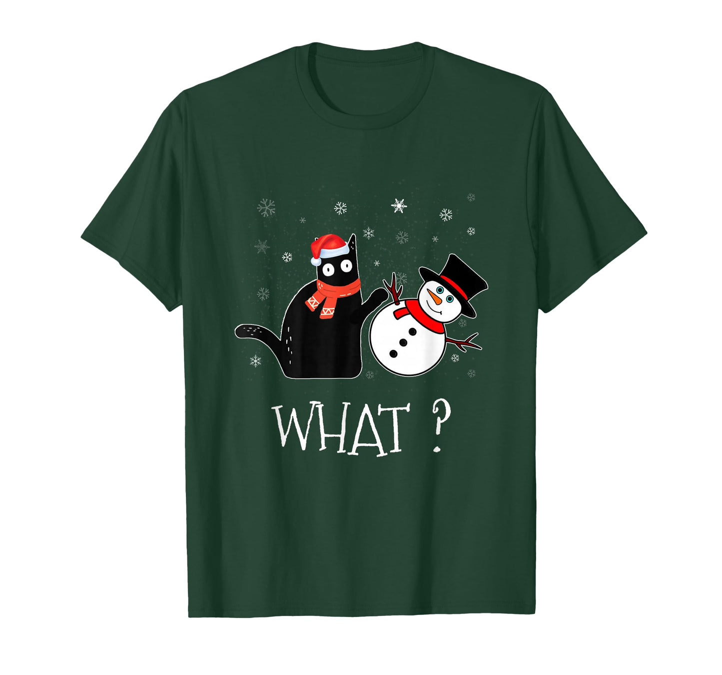 Funny Black cat Pushing Snowman Christmas Winter Costume T-Shirt