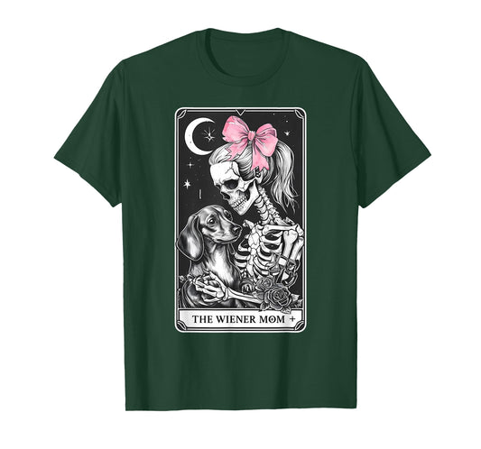 Dachshund Skeleton Tarot Card Coquette Bow Weenie Dog Mom T-Shirt