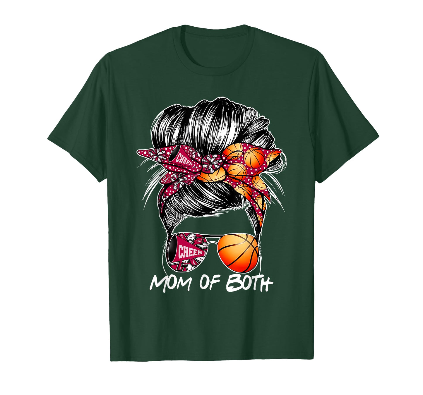 Mom Of Both Cheer Mom Basketball Mom Messy Bun Mother's Day T-Shirt