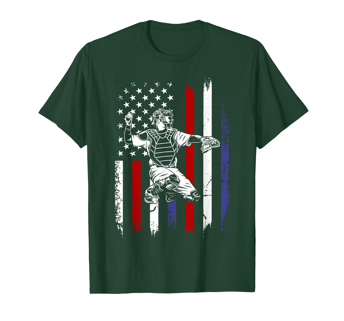 Baseball American Flag Patriotic Catcher 4th of July T-Shirt