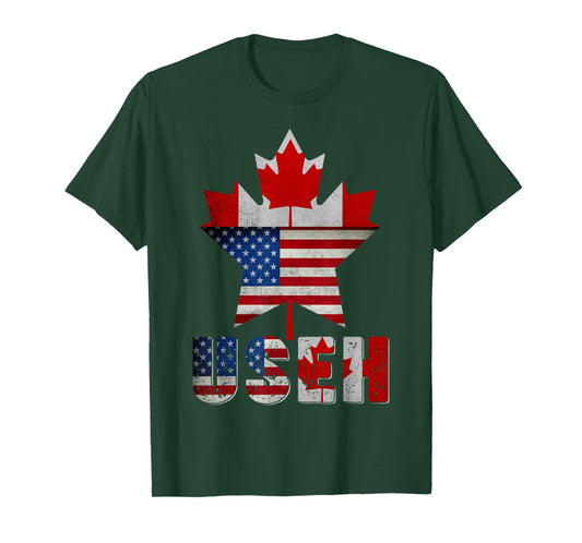 Funny US EH Maple Leaf Canadian USA American Flag Canada Day T-Shirt