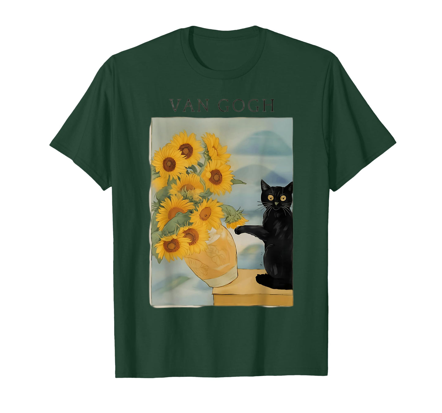 Funny Cat Sunflowers Van Gogh T-Shirt