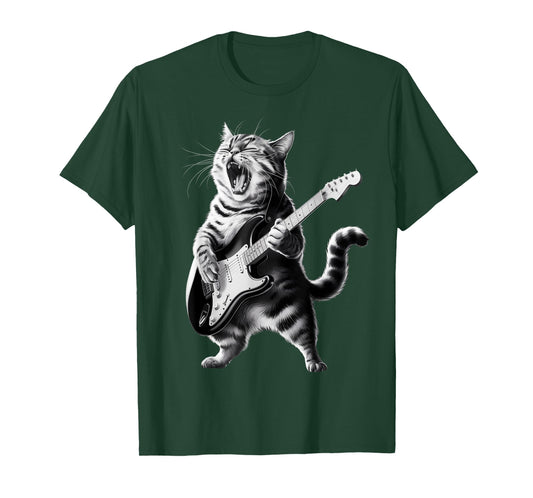 Cool Cat Playing Guitar Rock & Roll Star Music Life Lover T-Shirt