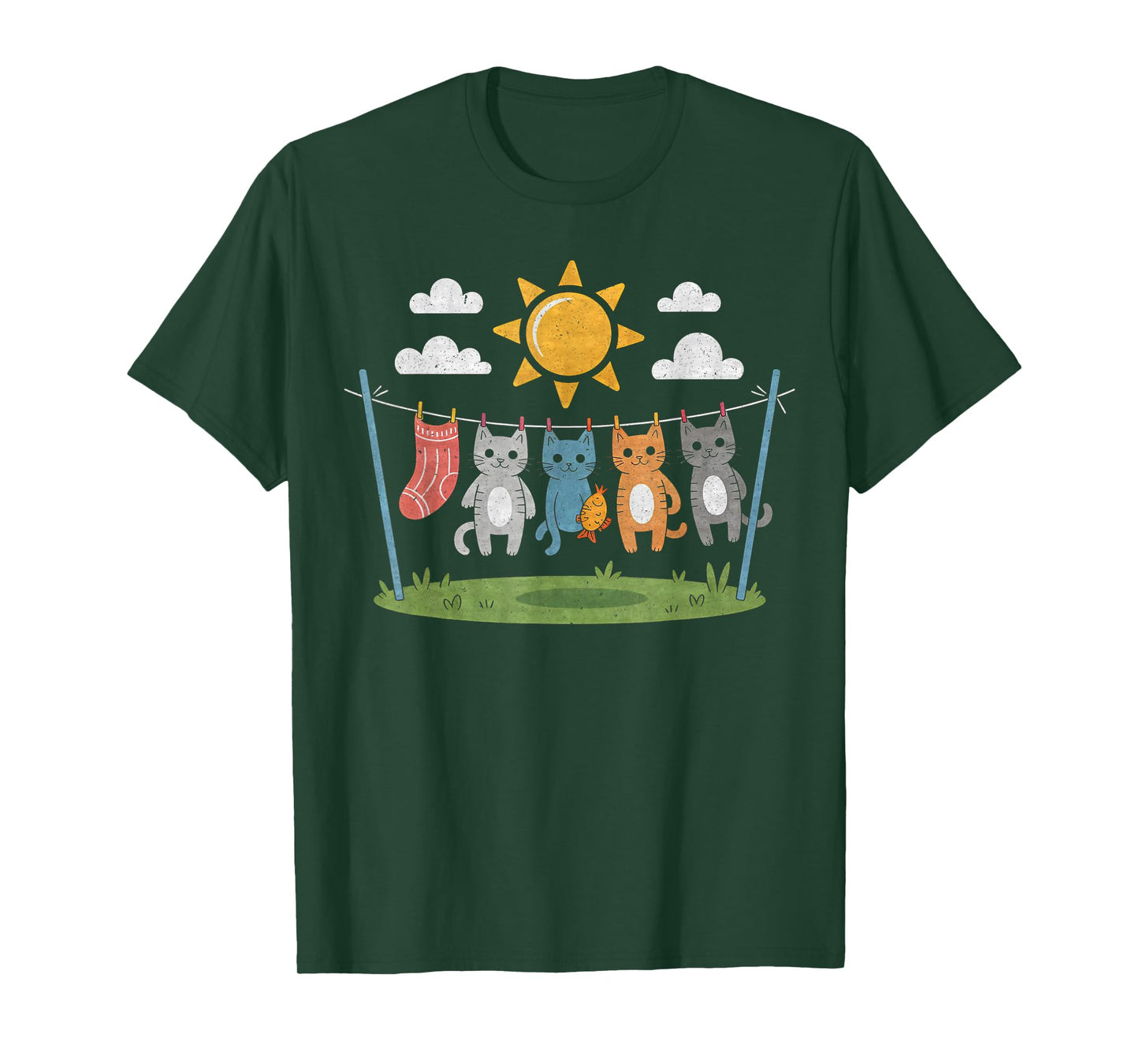 Cute Cats Hanging on a Clothes Line Funny Cat T-Shirt