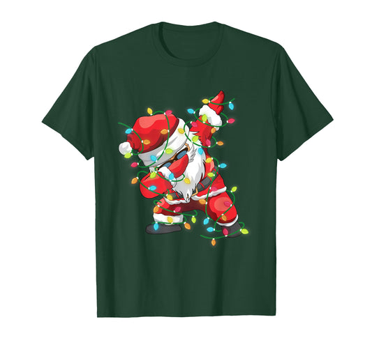 Dabbing Santa Claus Xmas Tree Lights Men Kids Boys Christmas T-Shirt