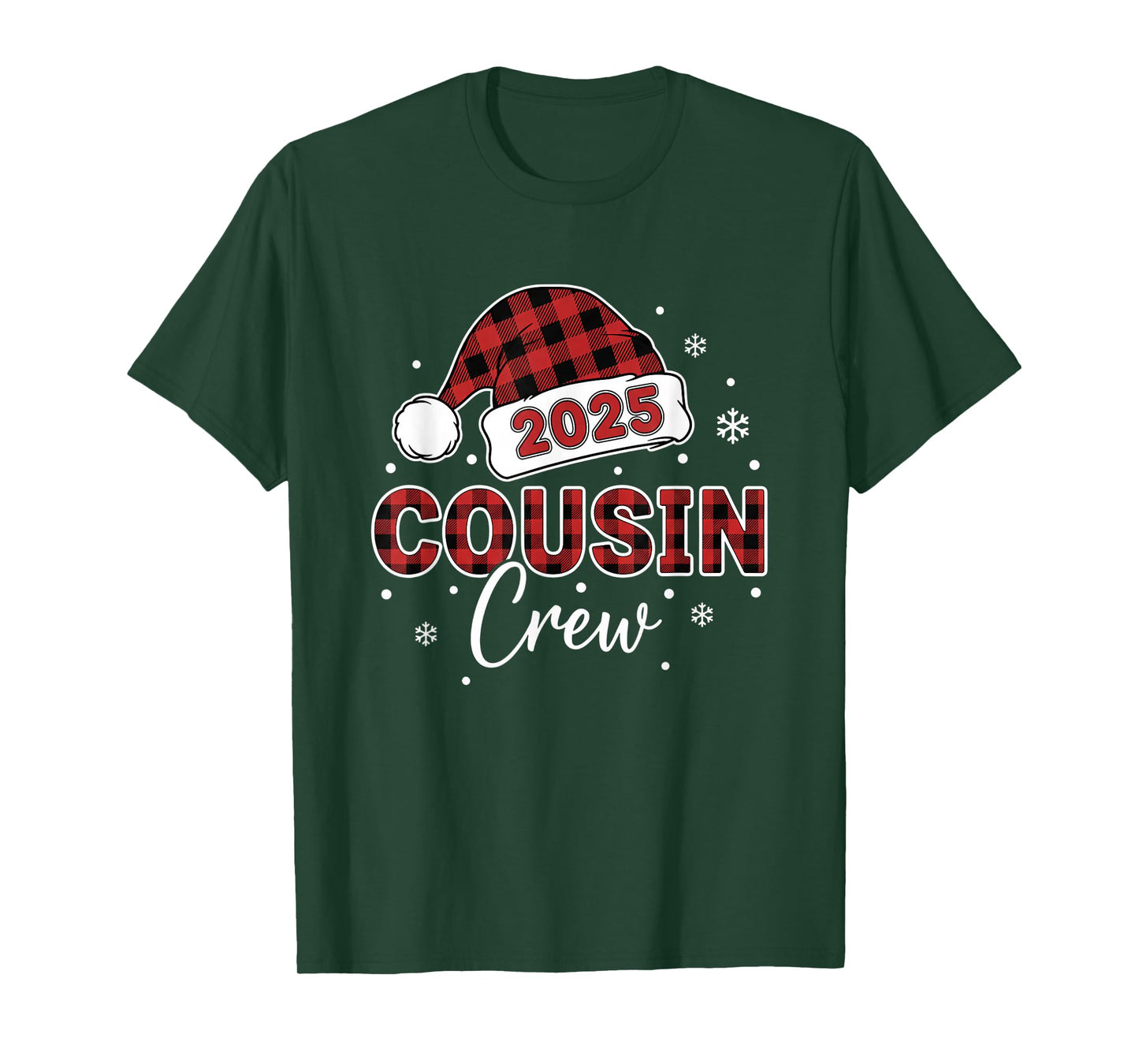 Christmas Buffalo Plaid 2025 Cousin Crew Santa Hat Xmas T-Shirt