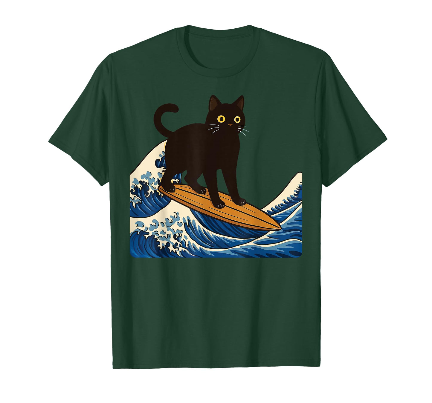 Black Cat Surfing Japanese Wave Japan T-Shirt