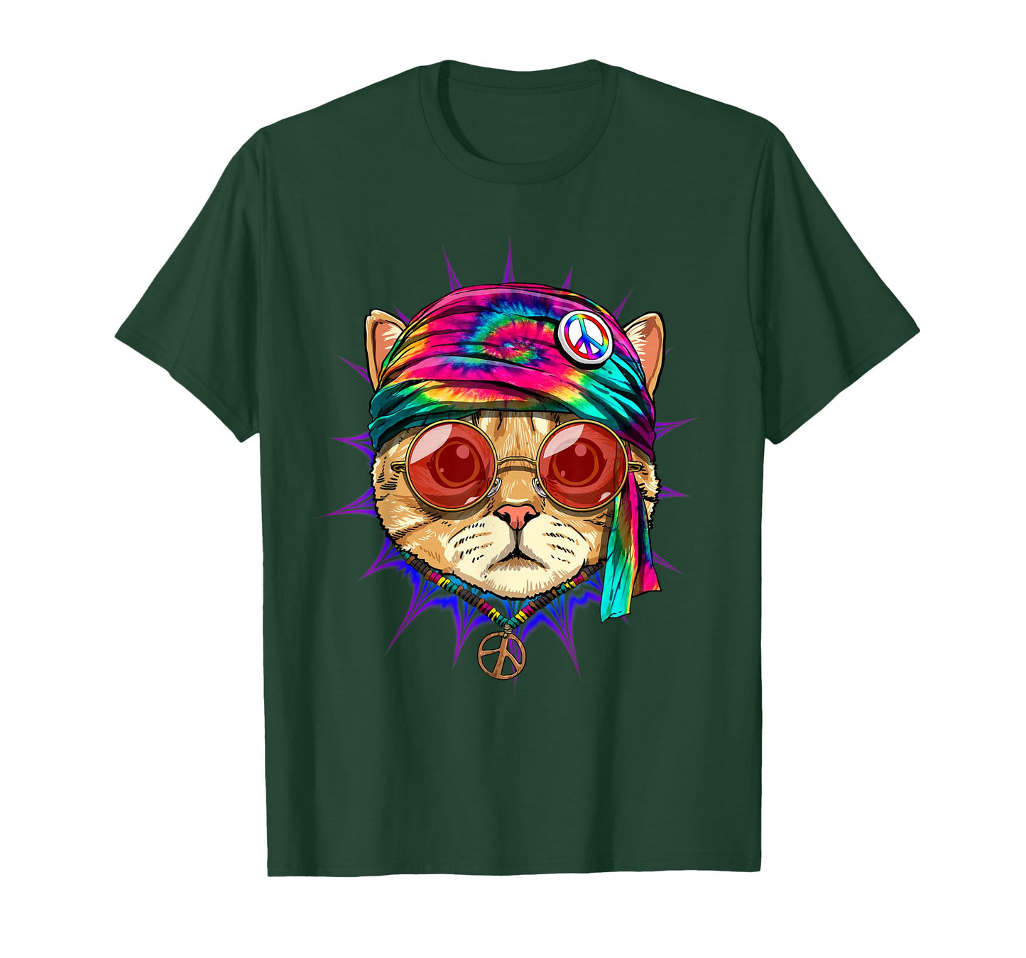 Tie Dye Cat Shirt Hippy Cat Peace Sign Cat Lover T-Shirt