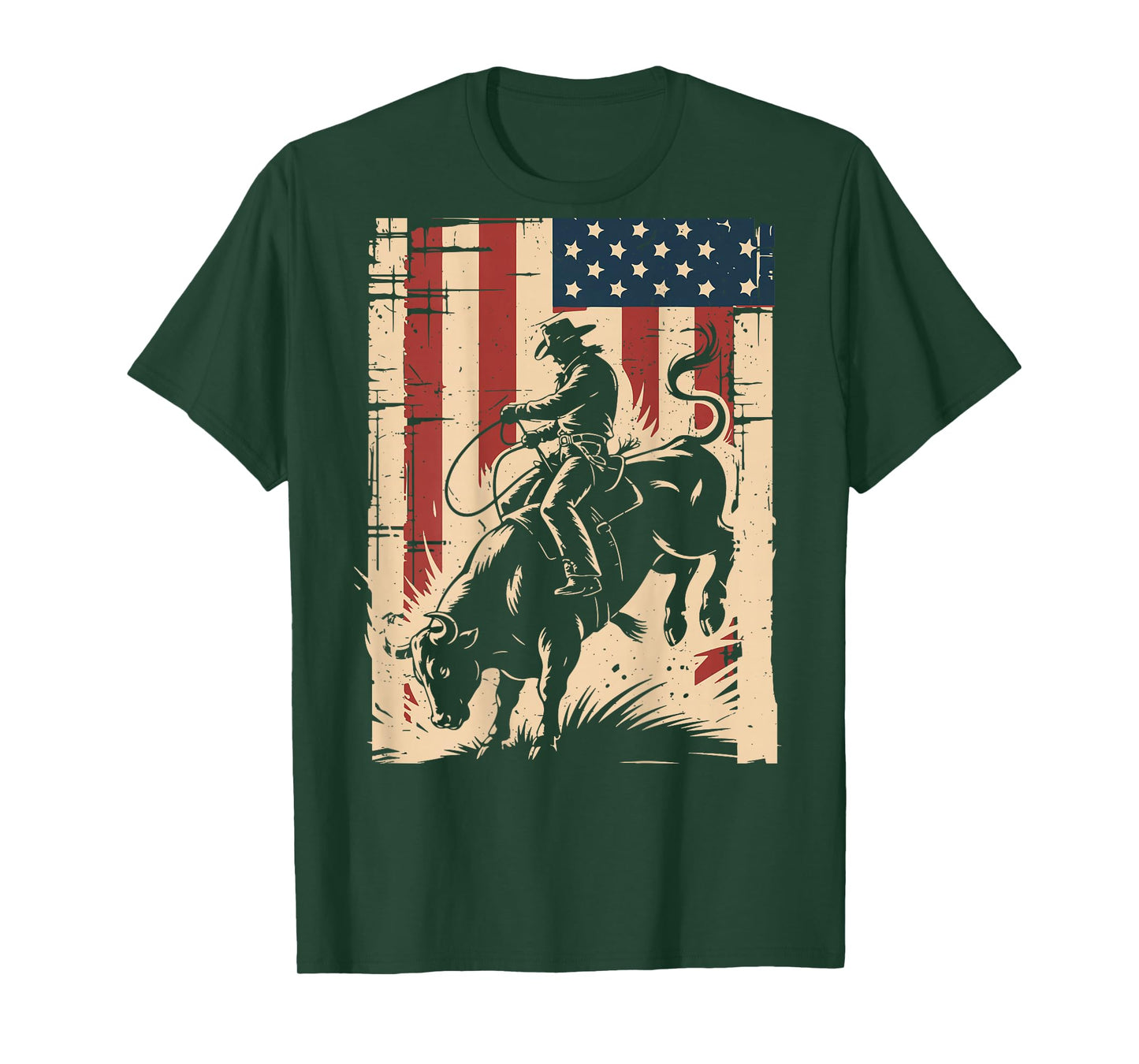 American Flag Bull Rider Rodeo Bull Riding Cowboy Patriotic T-Shirt