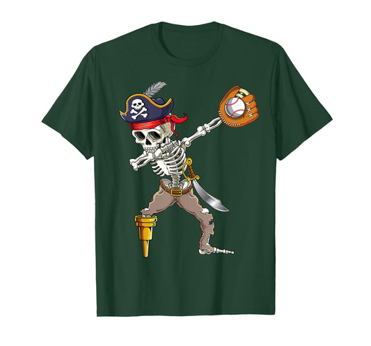 Dab Skeleton Dabbing Skeleton Pirate Baseball T-Shirt