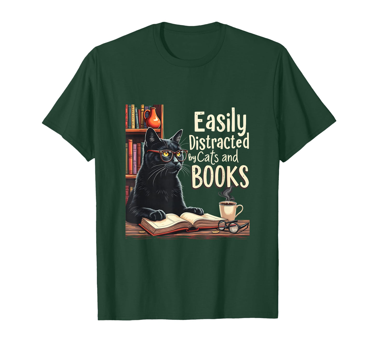 Cats And Books Funny Book & Cat Lover Easily Distracted By T-Shirt