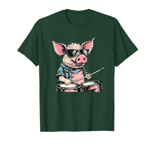 Funny looking Rock Pig Costume for Drums and Rock'n Roll Fan T-Shirt