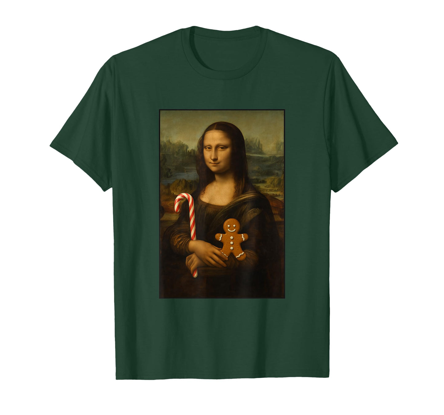 Mona Lisa Candy Gingerbread Cane Funny Christmas Art T-Shirt