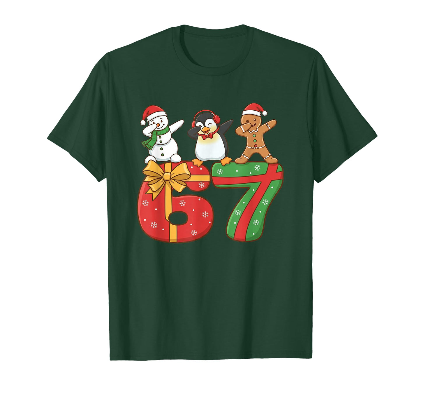 67 Christmas Dabbing Snowman Penguin Gingerbread 6 7 Meme T-Shirt