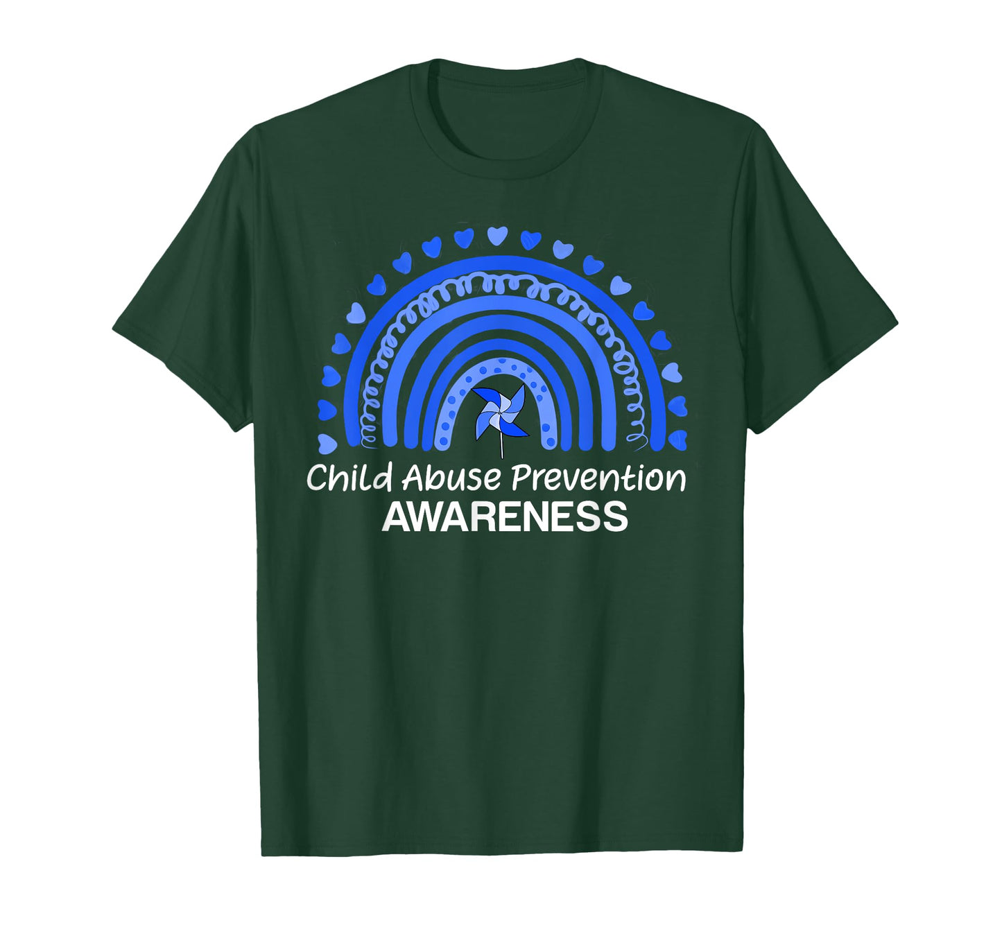 Child Abuse Prevention Awareness Blue Boho Rainbow Pinwheel T-Shirt