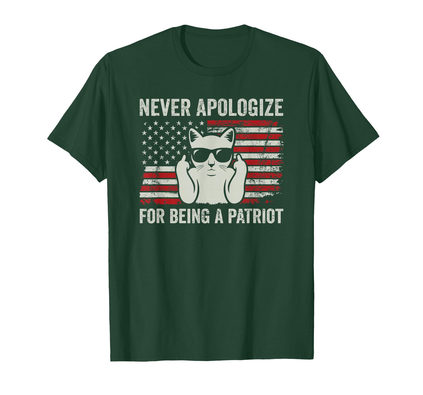 Never Apologize For Being a Patriot, Funny USA Patriotic Cat T-Shirt