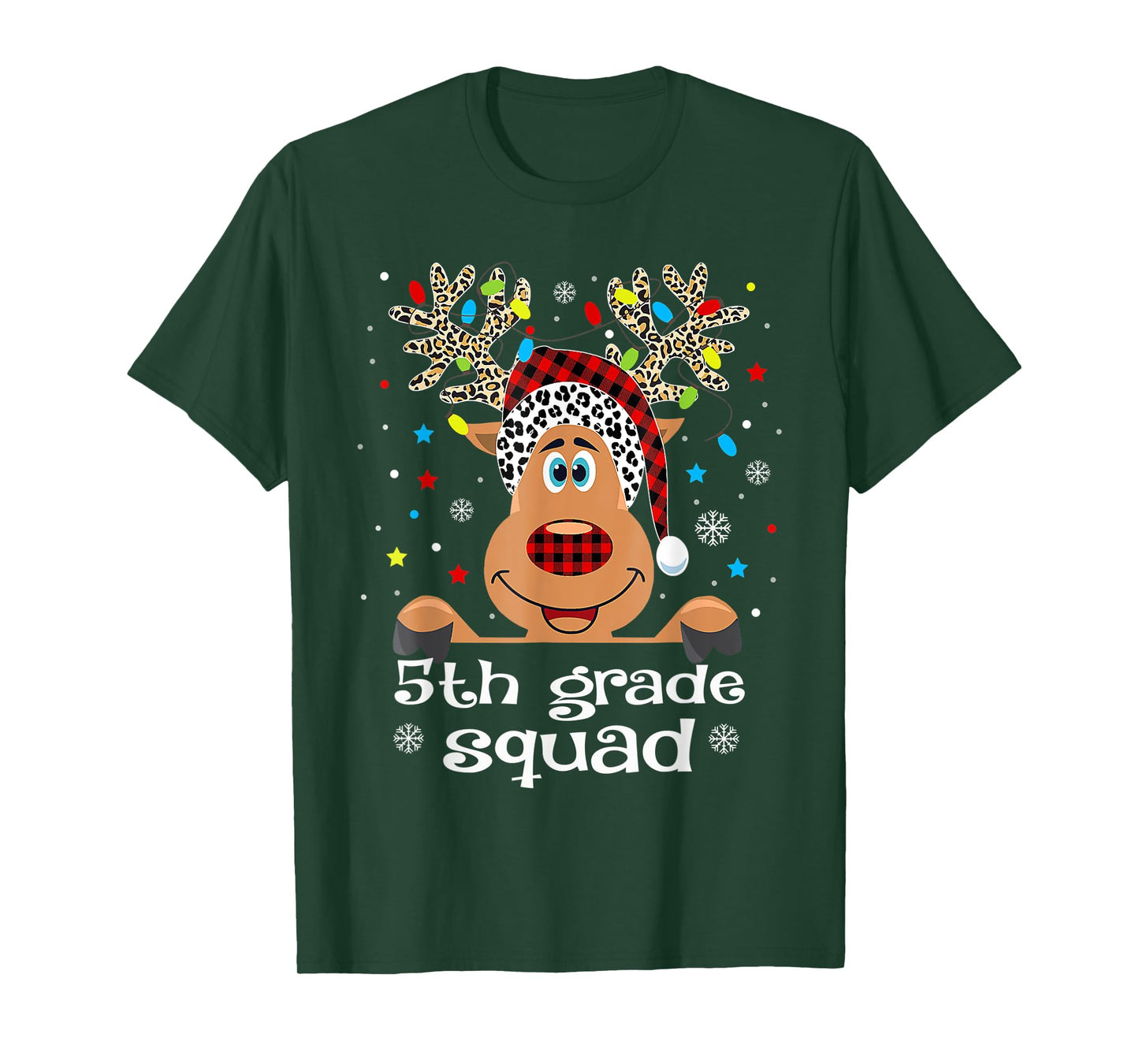 5th Grade Squad Plaid Reindeer Santa Hat Teacher Christmas T-Shirt
