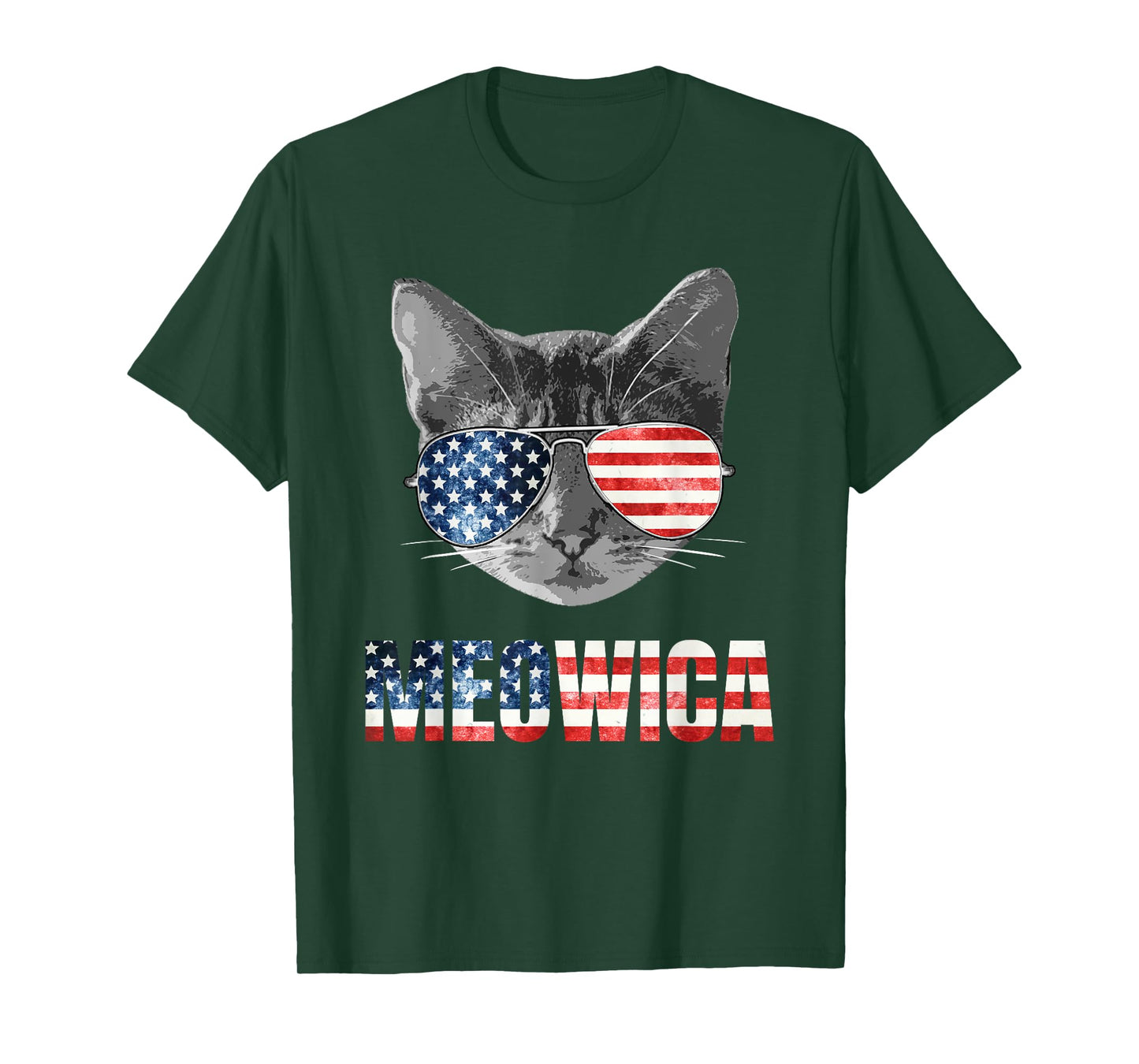 Meowica Funny Cat Patriotic USA Shirt American Flag T-Shirt
