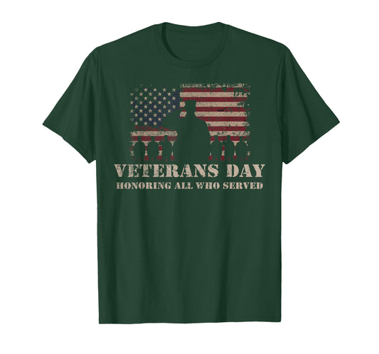 Veterans Day Honoring All Who Served Patriotic Flag Soldier T-Shirt
